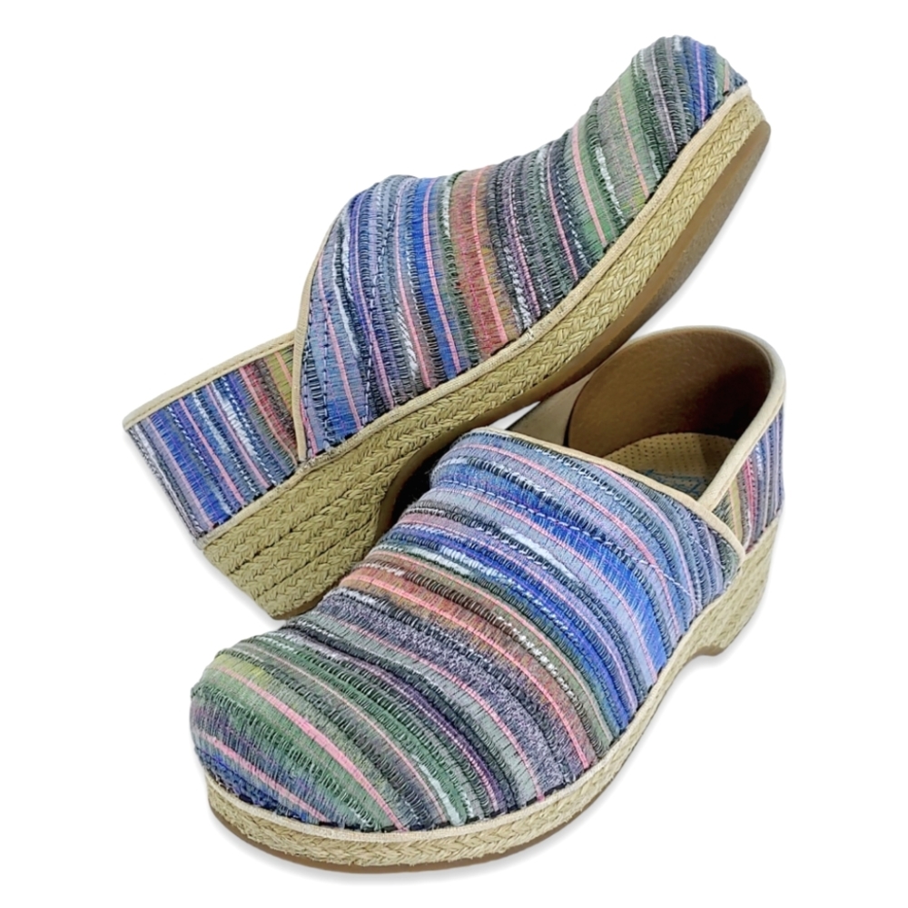 *SOLD* Rainbow Striped Dansko Womens Espadrille Clog Nurse Shoes Multicolor